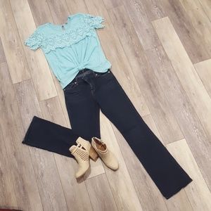 Teal crochet layer top size large